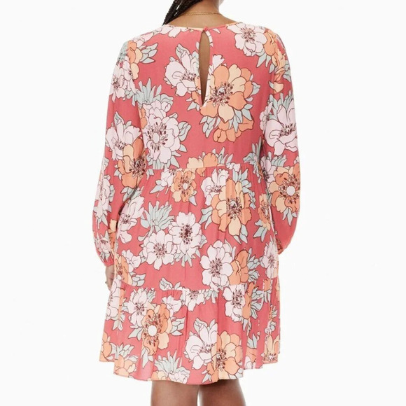 Aritzia Wilfred Lambrusco Tiered Mini Dress Dress Warm Red Subtle Mint Floral - Picture 2 of 9